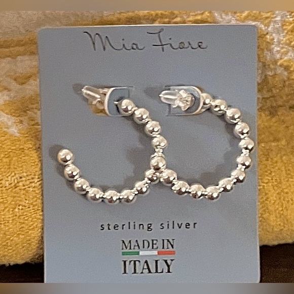 MIA FIORE Silver Made In Italy Sterling Silver Beaded Hoop Earrings - Picture 1 of 5